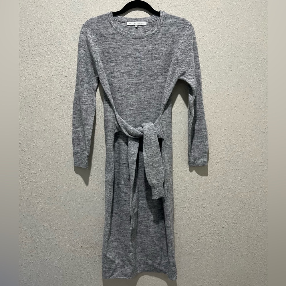 English Factory gray sweater dress with front tie Belted Size Medium M